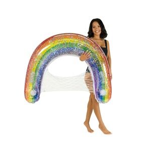 PoolCandy Large Glitter Rainbow Sun‎ Chair Pool Float with Cup Holders